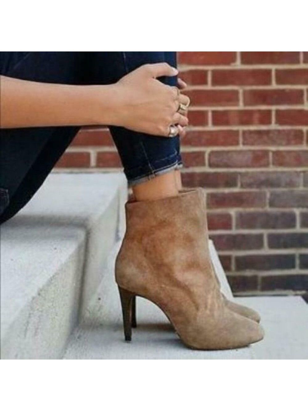 NIB Free People Fairfax Heel Booties in Tan Suede Zip 41